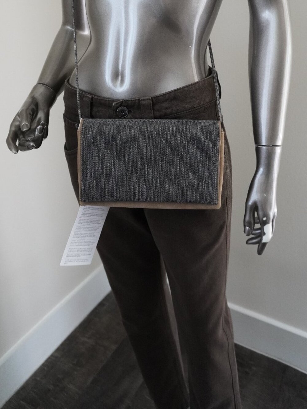 Brunello Cucinelli Monili Flap Bag Brown Suede Chain Crossbody Shoulder Strap